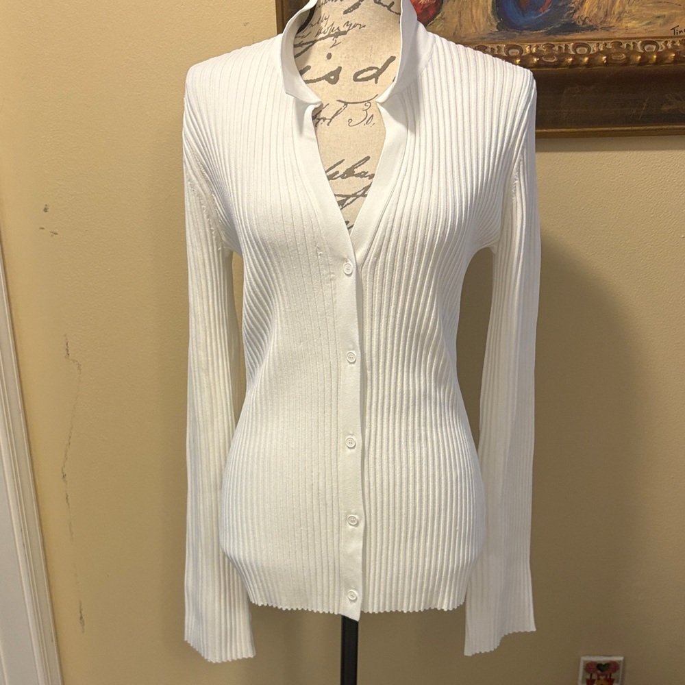 Helmut Lang Ribbed v-neck button down stretchy soft long sleeve Cardigan